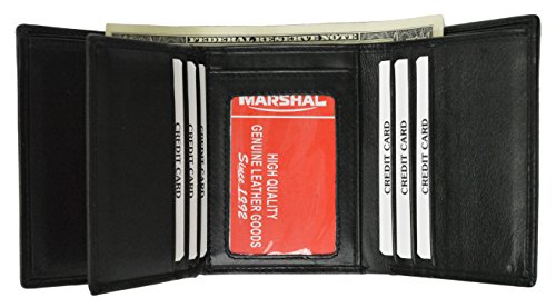 Mens Black Leather Wallet Classic Trifold ID Window3