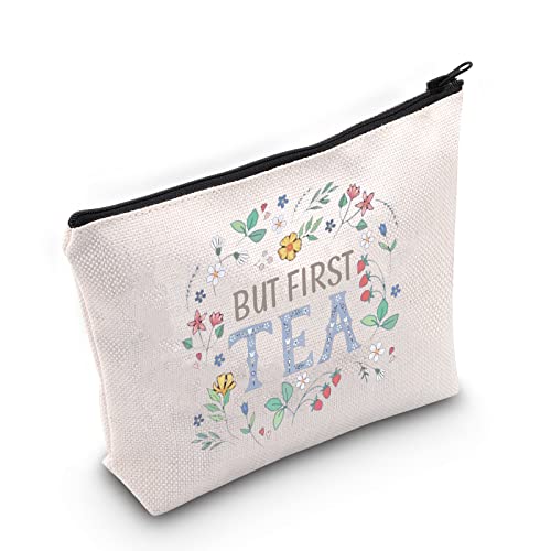 WZMPA Tea Bag Lover Cosmetic Bag Tea Drinkers Gift But First Tea Makeup Zipper Pouch Bag For Women Girls (But First Tea)