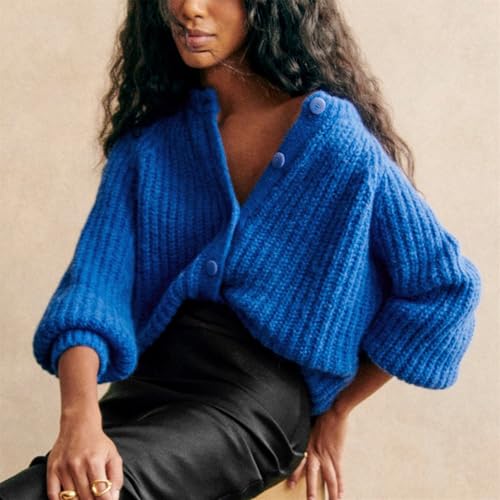 Image of Hixiaohe Cardigan Sweater for Women Long Sleeve Button Y2K Chunky Knit Sweater Fall Casual Open Front Outwear Knitwear Coat