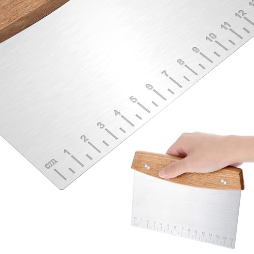 QFGasre Metal Griddle Scraper Chopper Dough Cutter with Measuring Scale Stainless Steel Kitchen Cooking Utensils Tool for Pastry Food Bread