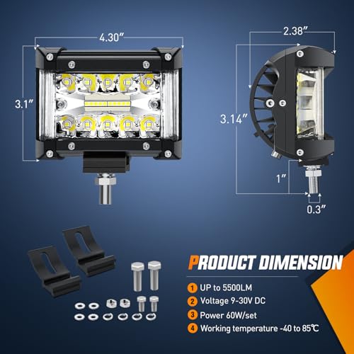 Image of Nilight 2 PCS 4.3 Inch Side Shooter Light Bar Spot Flood Combo Triple Row | for Off Road Fog Driving Work Lighting on Truck SUV ATV UTV