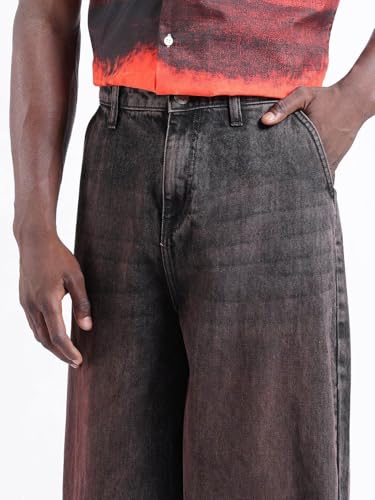 Image of The Indian Garage Co Men Skater Fit Solid Mid-Rise Jeans, Baggy Fit