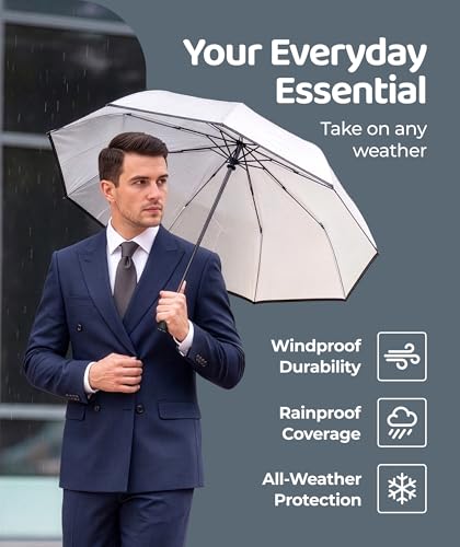 Image of Repel Windproof Travel Umbrella - Compact & Withstands Winds up to 100MPH, Strongest Premium Auto Folding Umbrella for Rain and Sun - Durable, Light & Portable for Women & Men, Fits Backpacks & Cars