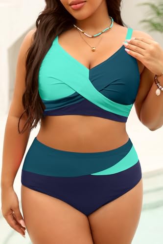 Image of Tempt Me Plus Size Two Piece Swimsuit - Women High Waisted Bikini Set Tummy Control Bathing Suits