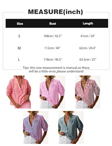 Womens Short Puff Sleeve Striped Blouses Top V Neck Loose Fit Casual Summer Work Blouses Striped Shirt3