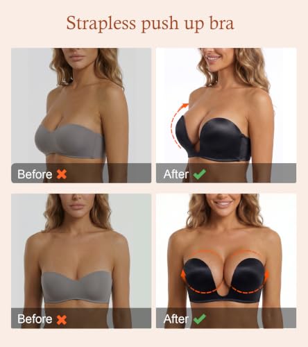 Image of Lemorosy Women's Deep V Plunge Red Carpet Convertible Push Up Strapless Padded Bra -Low Cut Sexy U Shaped