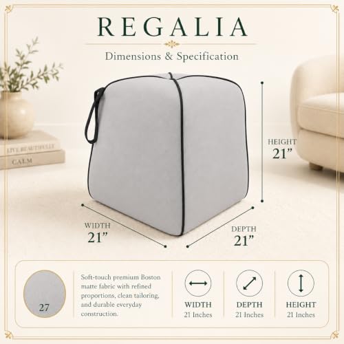 Image of FURNY Signature Regalia Suri Accent Pouf | Boston Fabric | 40D High-Density Foam | (Light Grey) | Footrest, Vanity Ottoman & Accent Seat for Home, Office & Hotel