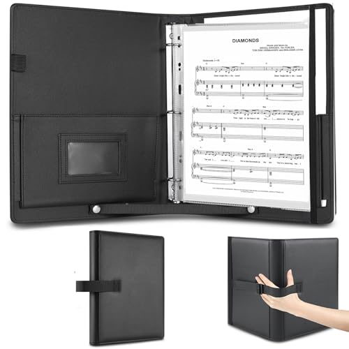 AiDor PU Leather Choir Music Folder 3 Ring Black Binder with Adjustable Band Sheet Music Folder Fit Letter Size for Choral Performances at Concerts