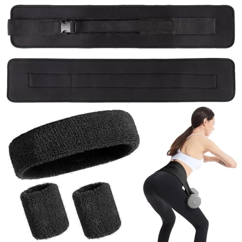 Cinturón de empuje de cadera ajustable con acolchado y bandas para mancuernas