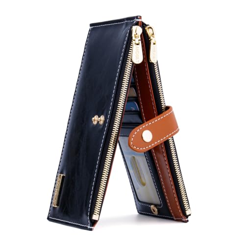 Image of ANDOILT Women's Genuine Leather Wallet RFID Blocking Credit Card Holder Zipper Purse Cell Phone Handbag