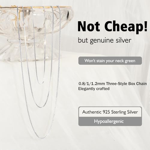 JENDEAR Italian 1.2/1/0.8mm 925 Sterling Silver Box Chain Necklace for Women, 18K Gold Plated Nickel-Free Hypoallergenic Thin & Sturdy Chain, Dainty Gift with 'You're Awesome' Inspirational Card4