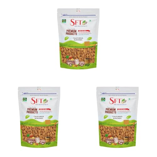 Image of SFT Pure California Almonds /Badam Whole, 500g, Real Nuts, High in Fiber, Badam Giri, Rich in Protein, Magnesium, Phosphorus and Dietary Fibre, Nuts & Dry Fruits (Pack of 3)