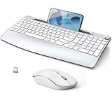 JOYACCESS Ergonomic Wireless Keyboard and Mouse, Full-Sized Ergonomic Keyboard with Wrist Rest, Wireless Keyboard and Mouse Combo with Phone Holder, Volume Roller for Computer Mac PC Laptop-Silver