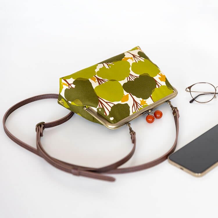 inokichi 6-Inch Gamaguchi Pochette, Japanese Pattern, Japanese Modern, Purse Pochette Cowhide Shoulder Bag, Kyoto Made in Japan, Hide and Seek, Kakurenbo - midori, Green