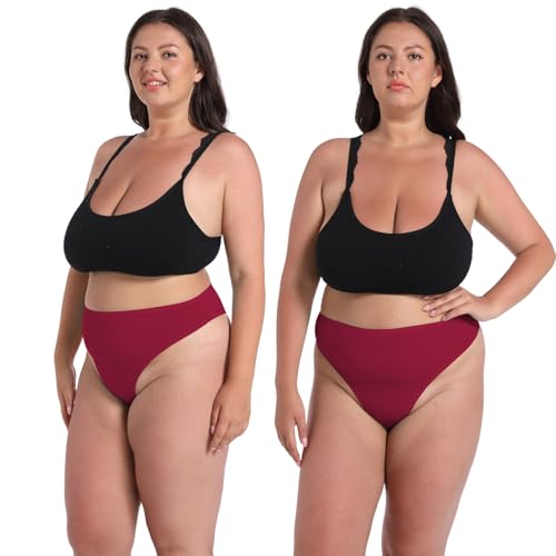 Image of High Waisted Cotton Thongs Underwear For Women Breathable Sport Athletics Panties High Rise Plus Size Multipack
