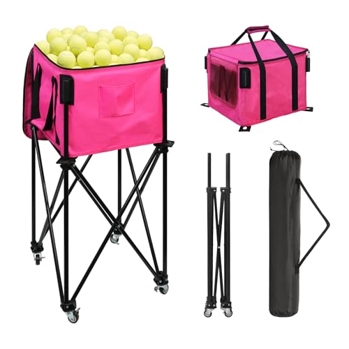 Image of BESTHLS Foldable Tennis Ball Hopper, Pickleball Baseball Hopper Basket | Tennis Ball Basket, Folding Tennis Ball Cart with Detachable Storage Bag, with Wheels, for 120 Balls(Balls Not Included)