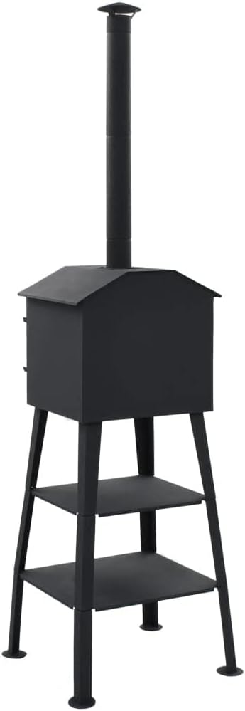 Outdoor Pizza Oven Charcoal Fired with 2 Fireclay Stones Oven, Wood Fire Grill Maker Stone, Layer Steel Cooker For Barbecue Camping Backyard Party, Black, 22.8 x 24 x 80.7 (W x D x H)