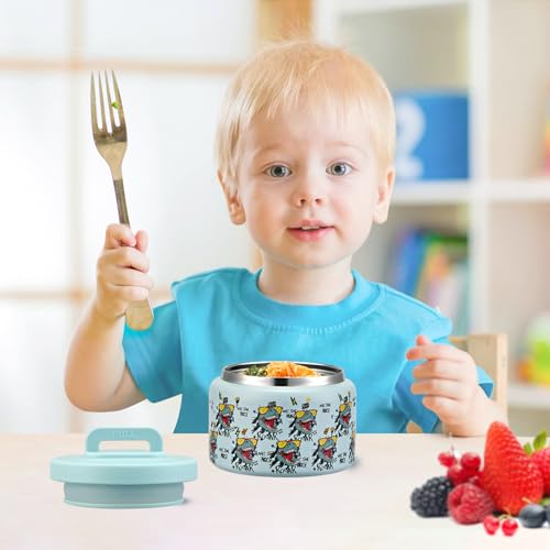 Image of PIQUEBAR 8oz Kids Thermo for Hot Food,Small Lunch Thermo Food Container Stainless Steel,Easy Open Wide Mouth Thermo for Hot Cold Food for Preschool Travel (Blue Dinosaur)