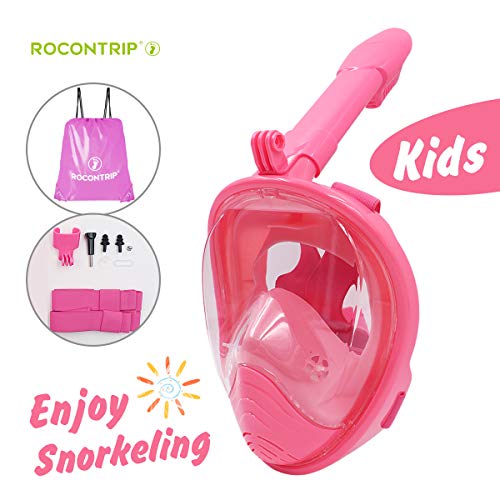 ROCONTRIP Full Face Snorkel Mask, Free Breathing 180° Panoramic View Diving Mask, Anti-Fog