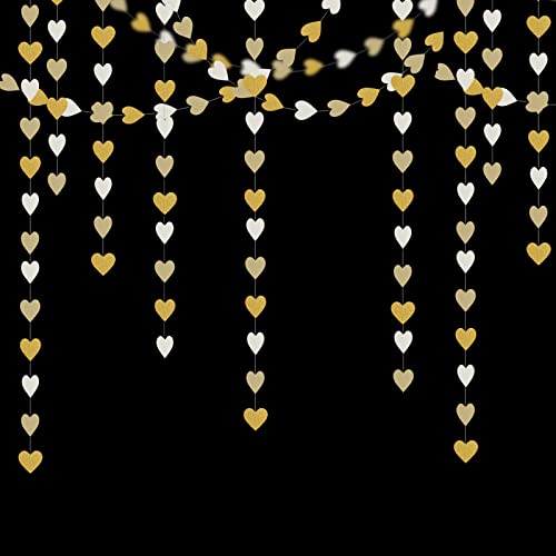 White-Gold Champagne Party-Decorations Heart Streamers Garland - 52Ft