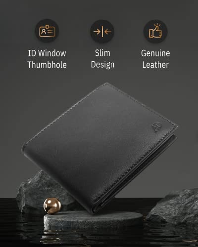 Slim Leather Bifold Wallets For Men - Minimalist Mens Wallet Rfid Blocking Card Holder With Id Window Gifts For Men #TOP1