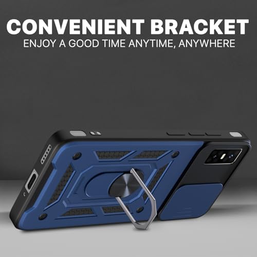 Image of Pikkme Back Cover for Infinix GT 30 Pro 5G | 360 Protection Case | Sliding Camera Shield Cover & Ring Holder Stand D10 Tough Armor Bumper Case (Blue)