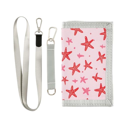 ALAZA Kids Wallets for Boys Girls Toddler Trifold Wallet Children Small Red Starfish with Zipper Coin Pocket