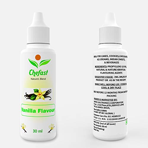 Image of Chefast Vanilla Flavour Baking Essence for Cake, Ice-Cream, Milkshakes, Chocolate, - 30ML ( Use 2-3 Drops Essence for 250 Grm Cake)