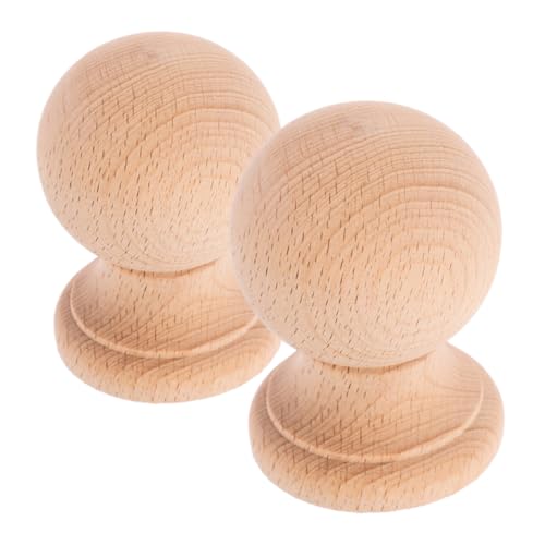 Unomor 2pcs Wood Ball Finials Solid Hardwood Decorative End Caps for Bed Posts Curtain Rods and DIY Crafts Unfinished Wood Dowel Rod Fixtures for Timeless Home Decor
