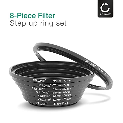 CELLONIC 8-Piece Step Up Ring Set Lens Filter Stepping Up Adapter Ring Mount Adapter Kit 49-52mm, 52-55mm, 55-58mm, 58-62mm - Image 2