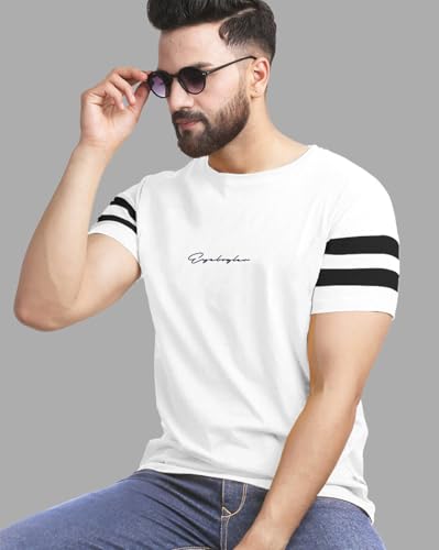 Image of Noble Monk Men Regular Fit T-Shirt | Round Neck | Half Sleeve | Self Design | Casual T Shirt for Men