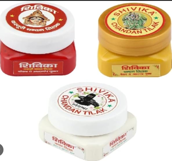 Shivika Chandan Tilak, Pure Sandalwood Paste, Red, Yellow and White, Kesar and Ashtangandh,Set of 3 for Daily Puja-image-43