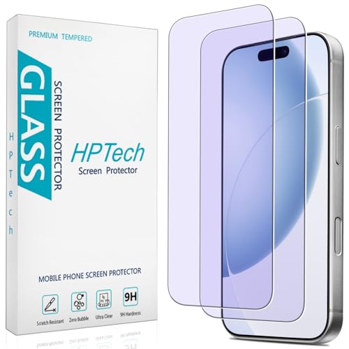HPTech 2 Pack Anti Blue Light Screen Protector for iPhone 17 Pro 6.3 Inch Eye Protection Tempered Glass Film Easy to Install Bubble Free