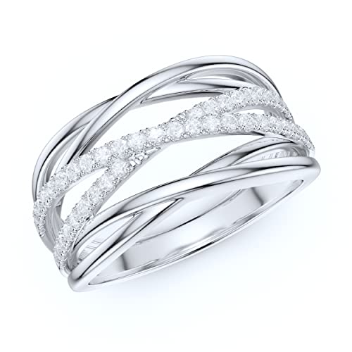 14k White Gold 10mm Wide Multi-Row Crossover Fashion Simulated Diamond or Genuine Moissanite Pave Ring Wedding Band2