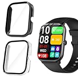 【2個入り】MARR 一体型ケース 対応 ‎HOIBAI/Segick/Vialove KW105-G01/VANBOKEE スマートウォッチ 1.9 / 2.0 インチ PC+強化ガラスフィルム一体型ケース 落下防止 衝撃吸収 防水 防塵 擦り傷防止 取り出し易い HD高透過率 全面保護 (ブラック+トランスペアレント)