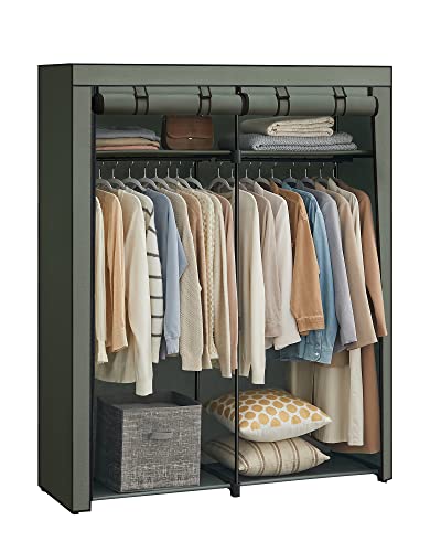 SONGMICS Armario de Tela, Armario Portátil con Barras para Colgar, Perchero, Plegable, Guardarropa, para Dormitorio, Estudio, 140 x 43 x 174 cm, Verde Salvia RYG002C02