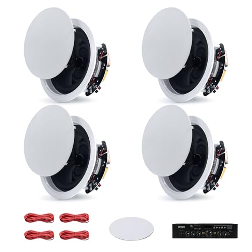 VEVOR Altavoces de Techo 165,1 mm 4 Piezas, Sistema de Altavoces para Techo con Amplificador y Bluetooth, Montaje Empotrado con Cable, para Sala de Estar, Cine en Casa, Comedor, Balcón Cubierto