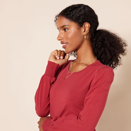 Image of Amazon Essentials Women's Long-Sleeve Crewneck Smocked Cuff T-Shirt