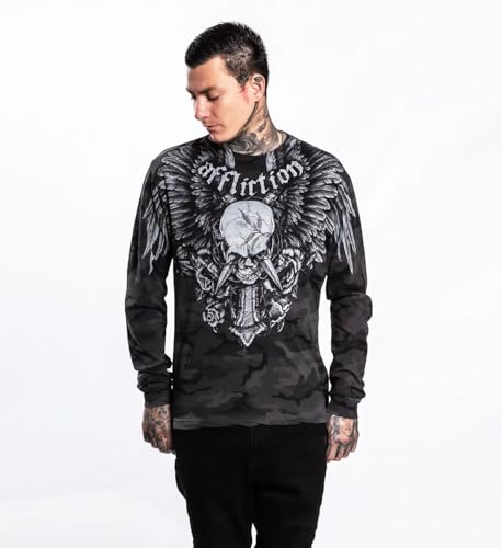 Affliction Men's Long Sleeve T-Shirt, Skull Wing Design, Graphic Print4