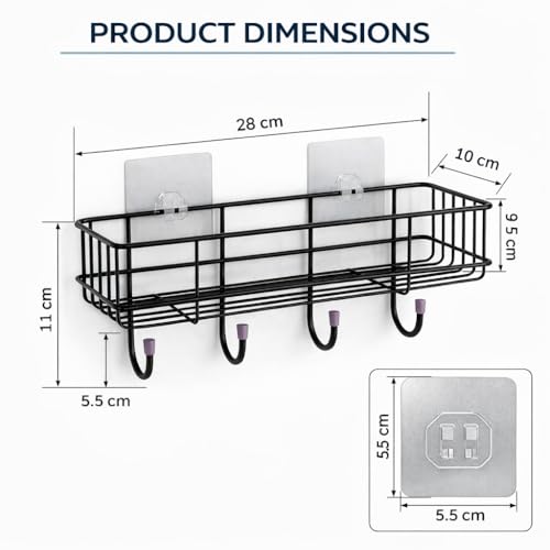 Image of PulGos Pack-1 Multipurpose Wall Shelf with 2 Adhesive Hooks - Durable Mounted Storage Rack for Bathroom, Kitchen & Toilet, Space-Saving, Wall Stand Organizer for Home & Office Use Without Drill