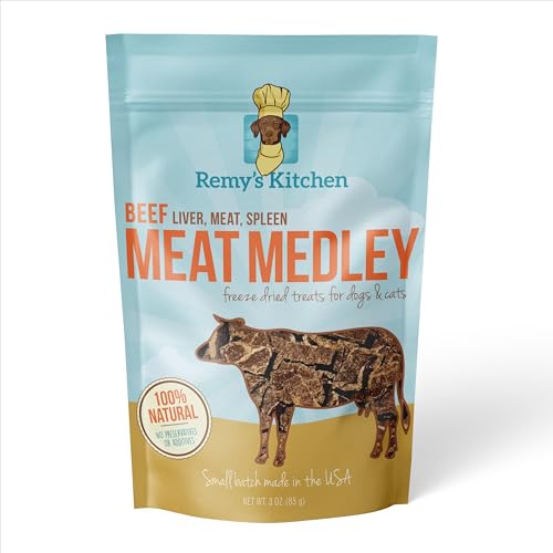 Remy’s Kitchen Beef Meat Medley Freeze Dried Dog Treats USA Sourced and Small Batch Made - Human-Grade, All Natural Dog Treats Without Artificial Preservatives, Grain Free - 3 oz