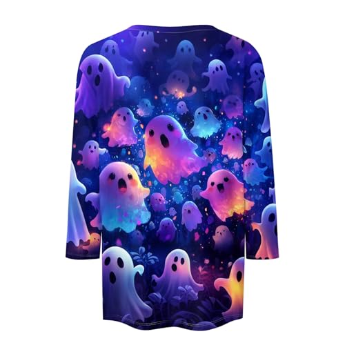 Cute Funny Halloween Shirts for Women Plus Size 3/4 Length Long Sleeve Womens Tops Witch Gothic Renaissance Shirt