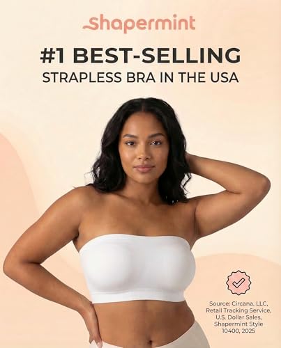 Image of SHAPERMINT Strapless Bra, Wireless Non-Slip Bandeau, Convertible Straps, Molded Strapless Bras for Women S to Large Breasts