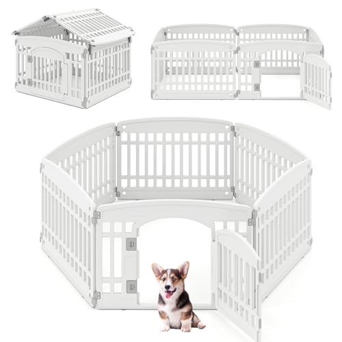 Giantex 6 Panel Dog Playpen, 24'' Tall Plastic Pet Fence with Lockable Door, Indoor Outdoor Puppy Exercise Pen for Small Medium Dogs, Configurable into Square, Rectangle or House-Shaped Layout