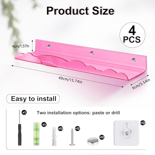 wooshwa Rainbow Acrylic Floating Shelves, 15in Kids Wall Mounted Nursery Bookshelves - Image 3