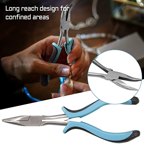 Image of Long Reach Bent Nose Pliers Mini Bent Chain Nose Pliers Smooth Jaw Jewelry Making Pliers for Crafting and Repair Jewelry Making Supplies Narrow Spaces and Limited Clearance Areas