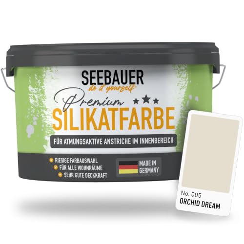 SEEBAUER diy Silikatfarbe Beige 2 5L für Innen (No. 005 Orchid Dream) Atmungsaktive Mineralfarbe für Allergiker - Abwaschbare Wandfarbe - Beigetöne hohe Deckkraft