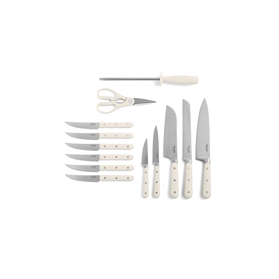 MARTHA-STEWART-Eastwalk-14-Piece-High-Carbon-Stainless-Steel-Cutlery-Kitchen-Knife-Block-Set-wABS-Triple-Riveted-Forged-Handle-Acacia-Wood-Block-Linen-White MARTHA STEWART Eastwalk 14 Piece High Carbon Stainless Steel Cutlery Kitchen Knife Block Set w/ABS Triple Riveted Forged Handle Acacia Wood Block - Linen White