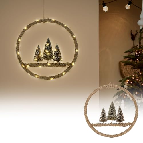 ECD Germany LED Jute Kranz Ø37cm mit 50 warmweißen LEDs, Deko...