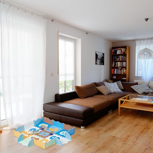 Relaxdays Puzzlematte mit Zahlen, 34-TLG. Spielmatte mit Rand, schadstofffrei, abwaschbar, Schaumstoff, Babymatte, bunt, 1 x 30 x 30 cm, Blau, Gelb, Weiß